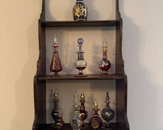 Stacked Wall Shelf with Hand-Blown Decorative Glass Perfume Bottles