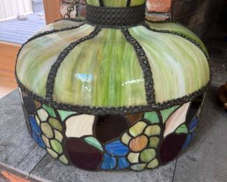 Vintage Multicolor Slag Glass Hanging Lamp