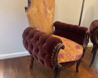 19th Century French Rococo Revival Fauteuils Sculptural Tufted Armchairs (30"W x 28"D x 44" Back Height / 2 Available) 