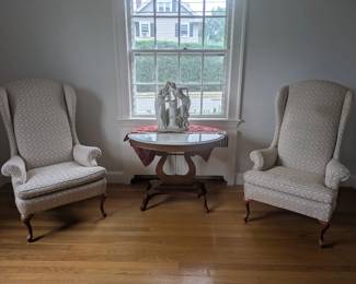 Wingback Chairs, Set of 2 and Marble Top Table
