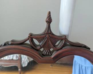 Mahogany Crest Mirror Top Detail