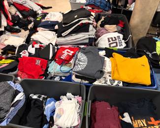 boys, teens, women's t-shirts, sweatshirts, track pants, etc