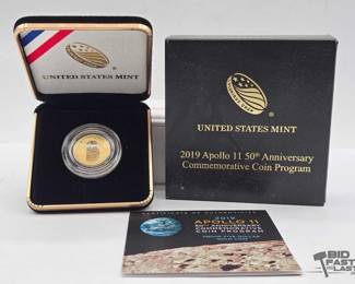 1902 2019 Apollo 11 50th Anniversary Proof $5 Gold Coin