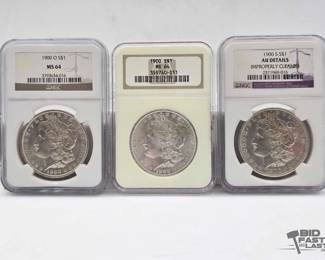 2566  3 1900 Morgan Silver Dollars