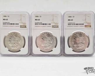 2549  3 1886 Morgan Silver Dollars