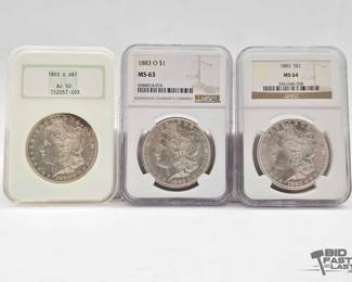 2544  3 1883 Morgan Silver Dollars