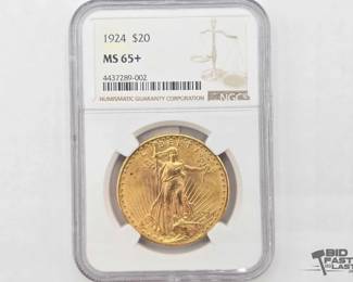 1908 Graded 1924 SaintGardens $20 Double Eagle Gold Coin