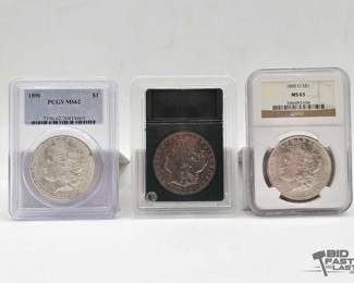 2558  3 1890 Morgan Silver Dollars