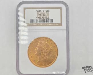 1906  Graded 1898 Liberty Head Double Eagle $20 Gold Coin