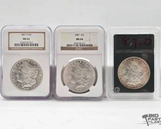 2552  3 1887 Morgan Silver Dollars