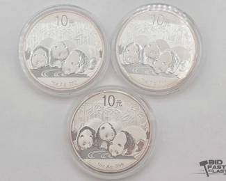 2342  3 2013 Chinese Panda 1ozt .999 Silver Coins