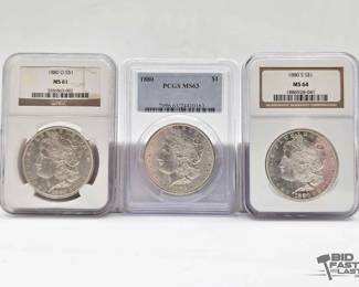 2538  3 1880 Morgan Silver Dollars
