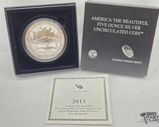 2060 2013 White Mountian National Forest 5oz Silver Quarter
