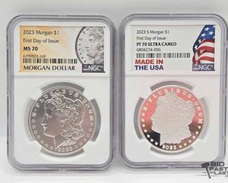 2224  2 Graded 2023 Morgan Silver Dollars