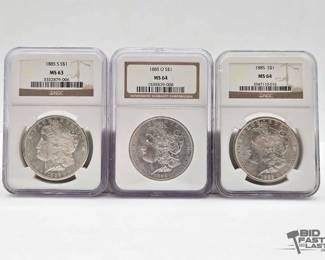 2548  3 1885 Morgan Silver Dollars