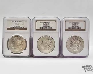 2576  3 1921 Morgan Silver Dollars