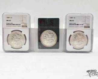2556  3 1889 Morgan Silver Dollars
