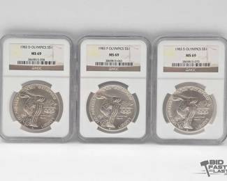 3022  3 1983 Olympics Silver Dollars