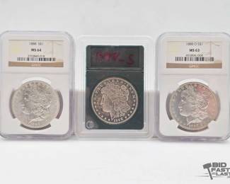 2554  3 1888 Morgan Silver Dollars
