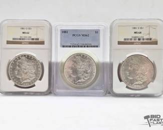 2540  3 1881 Morgan Silver Dollars