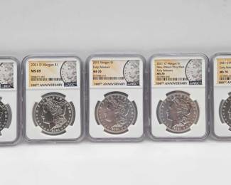 2207  5 2021 Morgan Silver Dollars .999 4.2ozt Silver