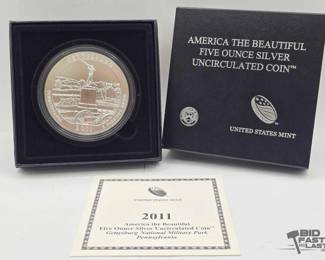 2048 2011 Gettysburg National Park 5oz Silver Quarter