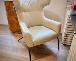 Havana wing chair and Milo 6-drawer desk (made with reclaimed wood)