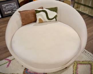 Milo Baughman off-white settee 58"w x 54"d