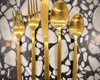 Williams Sonoma Fortessa brushed gold flatware - 8 place settings