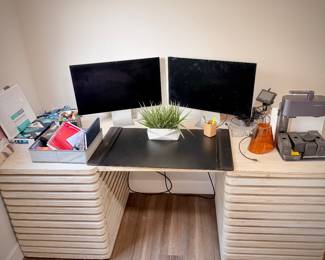 Havana wing chair and Milo 6-drawer desk (made with reclaimed wood)