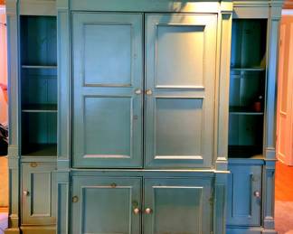 This piece is 3 units (main armoire/tv stand) and 2 side shelving units