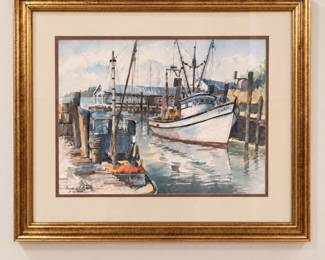 Watercolor, Title "Oriental", Fishing Boat Swan signed D. Zografos