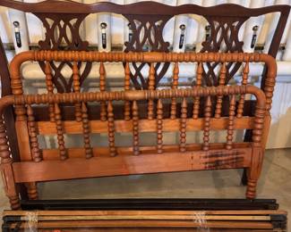 Queen mahogany bed and full size spindle bed