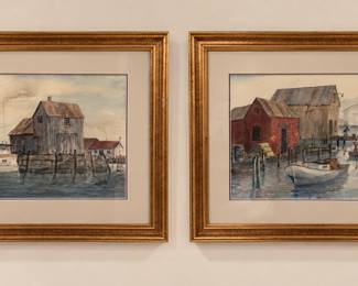 New England costal watercolors signed Doris Aycock, 23 X 19 each,