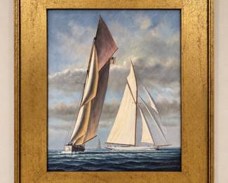 Oil on canvas"Racing Sailboats" signed D. Tayler