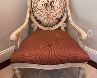 Oval back upholstered armchair