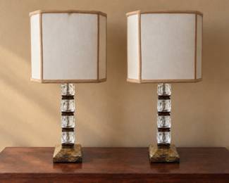 Pair of stacked cube table lamps