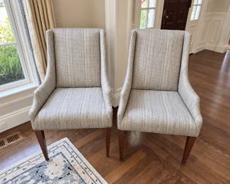 Pair of blue striped chairs bys Robert Allen