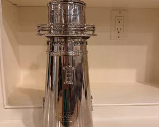 Lighthouse cocktail shaker, silver plated.