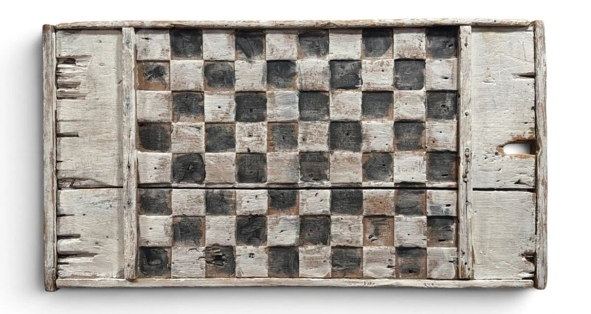 Early 18th C Primitive Folk Art Game Board, Museum Worthy Americana