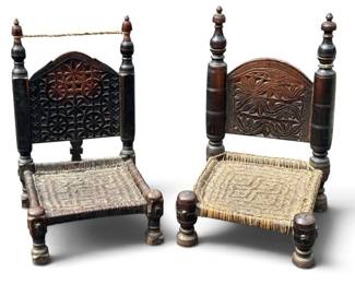 Two Antique Swat Valley Low Chairs