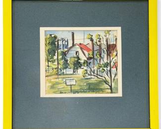 Vintage Industrial Town Watercolor Painting
