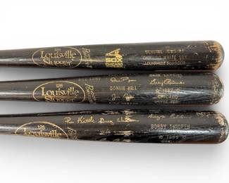 Three CHICAGO WHITE SOX Commemorative Etched Louisville Slugger Bats, 1987-1989