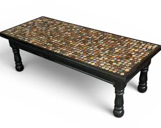 POPS CASEY Folk Art Beer Bottle Cap Coffee Table