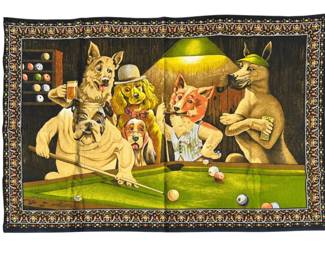 Dogs Playing Pool, 1960s - 70s Billiards Tapestry 