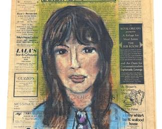 Mid Century Oil Pastel Portrait of a Woman, French Quarter New Orleans