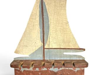 Early 20th C Folk Art Sailboat Wall Rack 