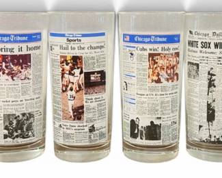 Set of Six Chicago Tribune Sports Barware Glasses