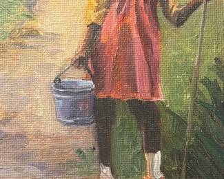Petite Black Americana Portrait of a Girl Oil Painting