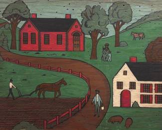 Black Americana Folk Art Farm Painting